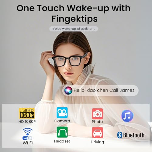 Al Smart Glasses ,1080p HD Camera with Music & Call Features, Ai Bluetooth Glasses for Remote Video Recording, Voice Control,with 32GB Storage for Travel, Sports, Outdoor Use (Anti-Blue Light Lens) - Image 3