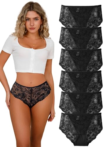 Image of High Waisted Underwear for Women Lace Briefs Curvy Silky French Cut Panties Multipack