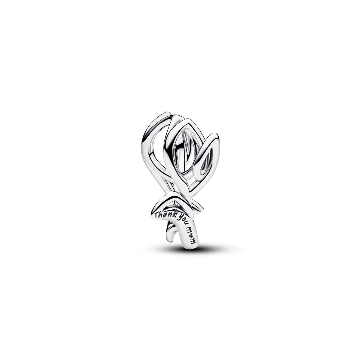 PANDORA Charm Tulipa lavorata a giorno in argento sterling 925, delicato ciondolo floreale con incisione "​Thank you mum", compatibile Moments, 794488C00