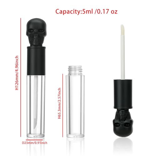 COSIDEA 8pcs Empty Round 5ml 0.17oz Black skull lip gloss tubes with wand fancy Lipgloss tube containers for lip oil packing2