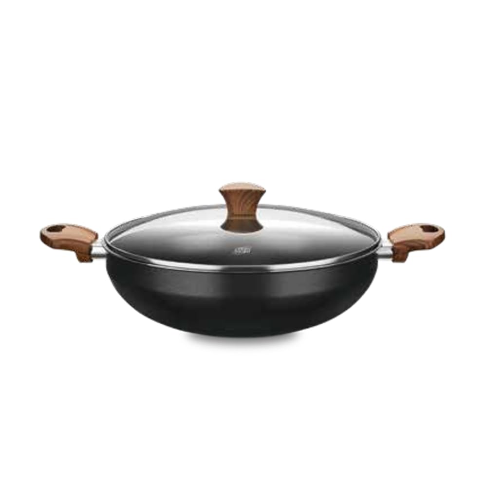 MTA - Panela Wok com Tampa de Vidro e Revestimento Cerâmico N°28 de 4,3 Litros, Cor