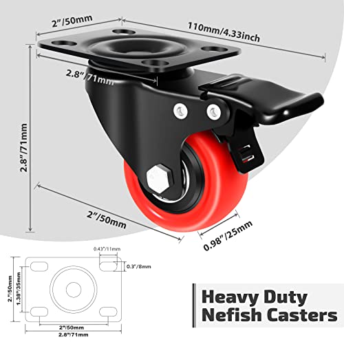 Nefish LJ-PC-2IN 2 Inch Casters Set Of 4, Heavy Duty Top Plate Caster Wheels thumb #1