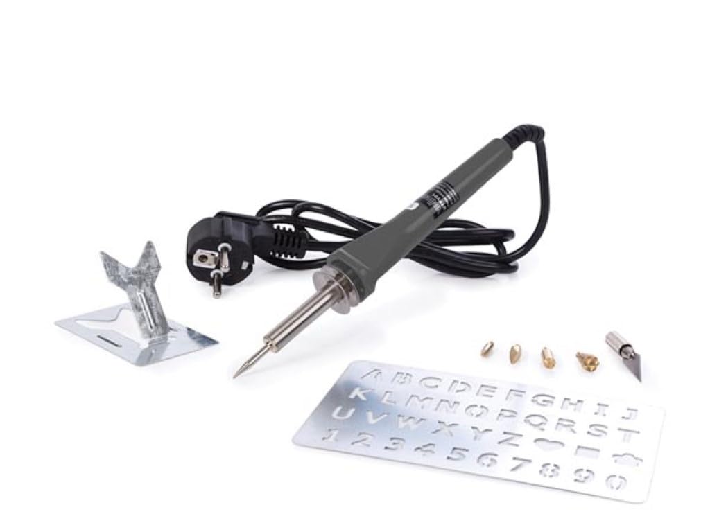 Velleman Kit de grabador y pirograbador 30W con 6 puntas, soporte y plantilla, para madera cuero corcho y espuma, mango ergonómico, calentamiento rápido, ideal para proyectos creativos DIY