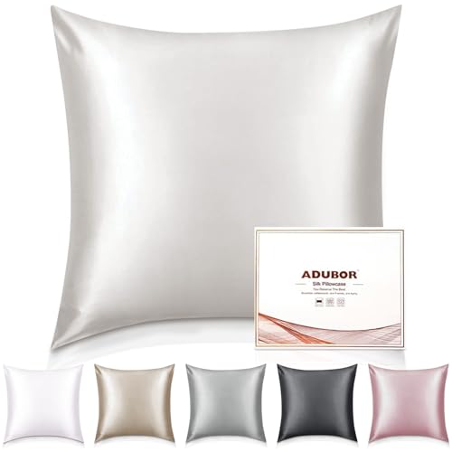 Adubor 100% Seidenkissenbezug 80x80cm für Haar und Haut, mit verstecktem Reißverschluss, beide Seiten, 22 Momme Seide, Fadenzahl 900 (elfenbeinweiß, 1 Stück)