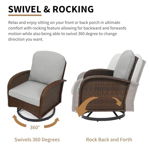 Pizzello Outdoor Swivel Chairs 3 Piece Wicker Rocking Charis Set Patio Furniture Set With Rattan Side Table thumb #4
