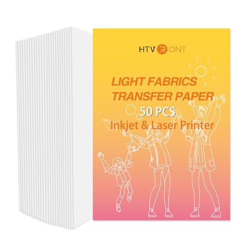 HTVRONT Iron on Transfer Paper for Light T Shirts -50 Sheets 8.5x11' Heat Transfer Paper for Inkjet & Laser Printer, Stretchable & Durable Printable Heat Transfer Vinyl, Easy to Use