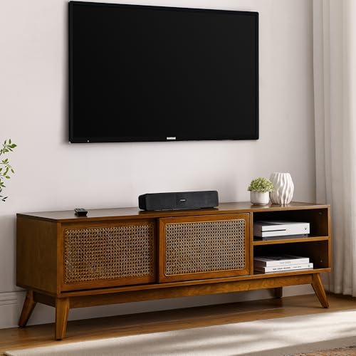 LKTART 59 Inch Mid Century Modern TV Stand with Rattan