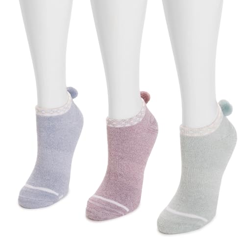MUK LUKS 3 Pack Dream Step Low Cut w/Pom, Multi, OS (6-11)2
