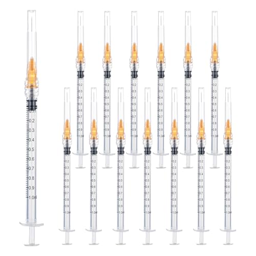 25 Gauge 1 inch Syringes with Needle(20 Pack) ,1ml Luer Lock Disposable Syringes for Scientific Labs, Industrial Adhesives, Refilling Inks,Individually Wrapped