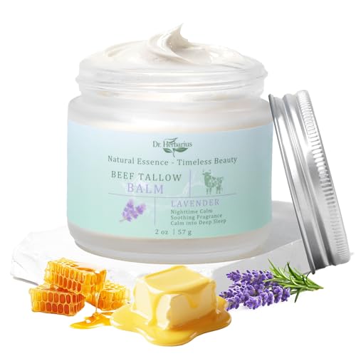 Beef Tallow for Skin—Whipped Tallow Face Moisturizer for Night Calming & Soothing, 100% Organic, Pure Natural, Handmade Cream Texture, Suitable for Oily&Mature Skin, Lavender, 2 Oz.