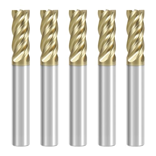 Image of 5 /16 inch Carbide Square End Mill with ZrN Coating 4 Flute Unequal Helix Design Mill Bits Sets for Roughing and Finishing (5PCS)