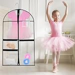 4 PCS Dance Garment Bags for Costumes,Clear Dance Costume Garment Bag,Foldable Waterproof Clothes Cover Protector with 3 Clear Zipper Pockets,Suit,Uniforms,Shirts, Dresses,Storage or Travel