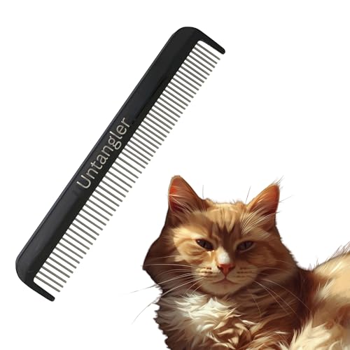Image of Cat Comb with silky smooth rotating teeth- clears mats gently and easily (5 inch has ultra fine spaced teeth; 7 inch dual-spaced teeth) (Onyx Black, 7 inch)