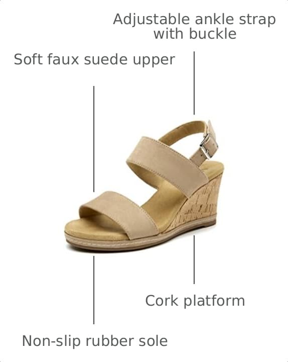 Image of VJH confort Women's Wedge Sandals Buckle Straps Cork Platform Comfort Slingback Dress Open Toe Sandals
