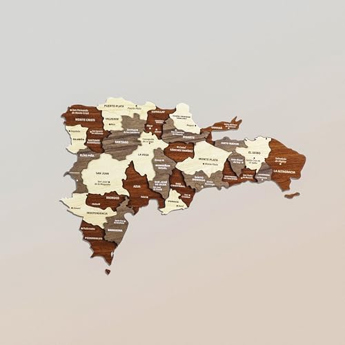 Colorfull Worlds 3D Dominican Republic Wooden Wall Art, Handcrafted Home and Office Decor, Engraved with City Names, Perfect Dominican-Inspired Accent (40 x 27 cm | 14.8" x 10.6")
