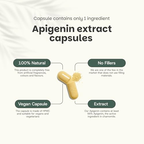 Cupplement Apigenin Extrakt Kapseln 100 mg 60 Capsules - Cupplement Apigenin-Kapseln, 60 Stück (2-Monats-Vorrat) – 98% Extrakt, 100 mg pro Kapsel, Kamillenextrakt, hochdosierter Flavonoidkomplex für