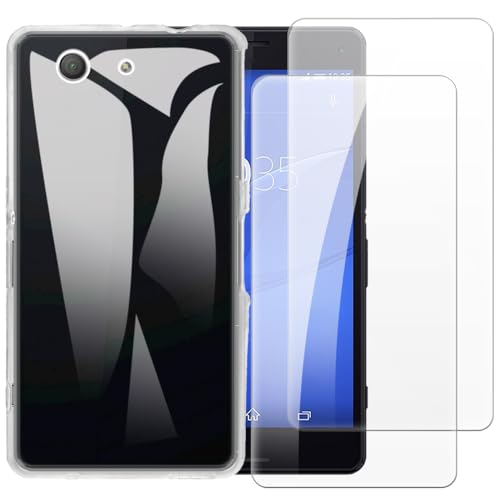 Shantime Case with 2 Pack Screen Protector Combo Compatible with Sony Xperia Z3 Compact, Shockproof Cover and Tempered Glass Set for Full Body Safety(Clear)