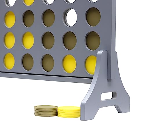 Image of Giant 4 in a Row Game for Family & Adults - Tailgating Pros Jumbo Grey Wooden Four in a Row Indoor & Outdoor Yard Game for Family Party Fun, Portable Activities for Patio, Backyard, and Camping