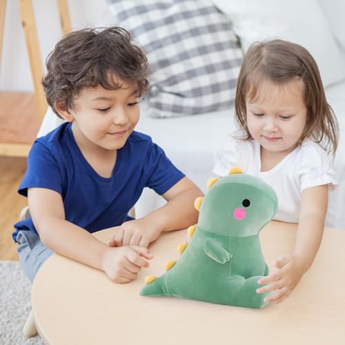 Zaloife Kuscheltier Dinosaurier Grün, Plüschtier Dino 25 cm, Stofftier Dinosaurier, Plüsch Dino Kissen Puppe Geschenk für Fans Kinder