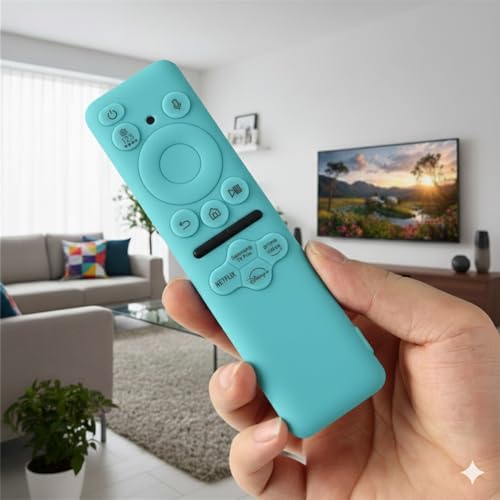Image of Silicone TV Remote Cover Compatible with Samsung Smart TV Remote 2023 BN59-01432G BN59-01432A (Samsung Smart TV 2023 Model Solar Remote Cover - Style 5, Luminescent Blue - Style 5)
