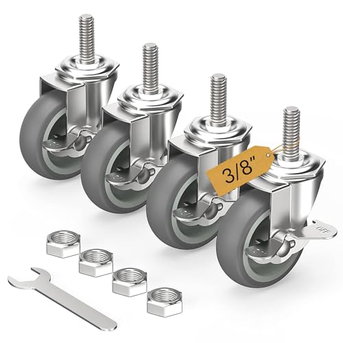 holkie caster wheels 3 inch locking casters set of 4 threaded stem 3834 -16 x 1-1234 diameter 3834 length 1-1234 swivel heavy duty castors gray