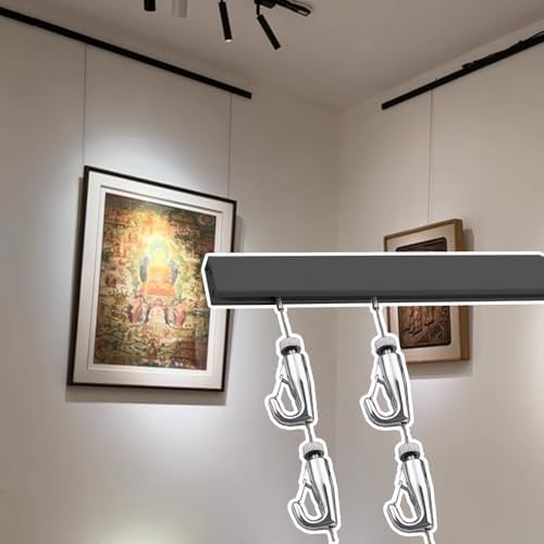 Black Gallery Picture Rail Hanging System - Custom Length Art Frame Hardware Kit with Steel Cables (2m/6.6' Cable, 36"/91cm Track) for Exhibitions & Museums