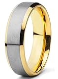 Engagement Rings for Men Titanium Gold Plated Wedding Fashion Jewelry Two-tone Band (6.5mm) (11)