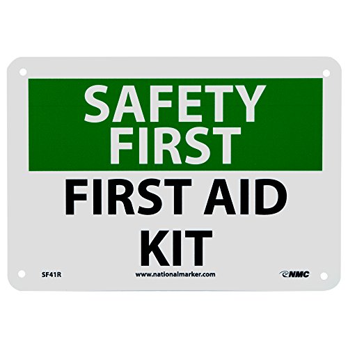 Nmc Sf41R Osha Sign, "Safety First First Aid Kit", 10" Width X 7" Height, Rigid Plastic, Green/Black On White #TOP29