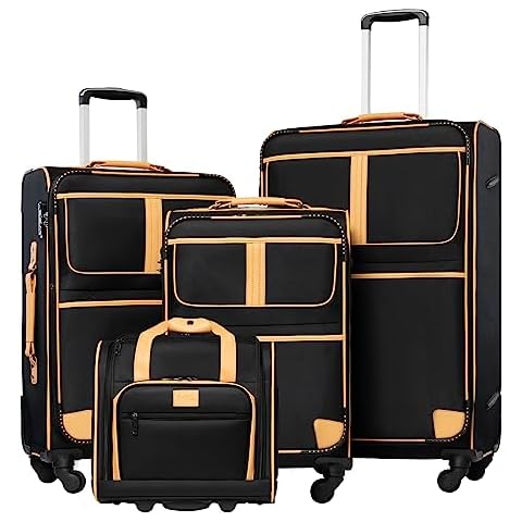 Coolife Luggage 4 Piece Set Suitcase Expandable TSA lock spinner softshell Cover