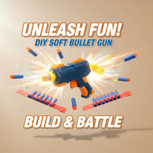 Image of DIY Puzzle Assembly Mini Blaster Toy Gun Boys 7-14 Years with 8 Suction Darts & Bullet Belt, Soft Foam Dart Blaster Manual Air Gun Pistol for Kids, Role Play Target Shooting Toys for 4 Year boy