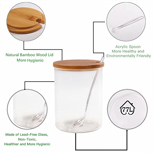 Sugar Bowl, 77L Glass Sugar Bowl with Sugar Spoon and Bamboo Lid for Home and Kitchen, Elegant Design, 11.8 FL OZ (350 ML) - Thumbnail 3
