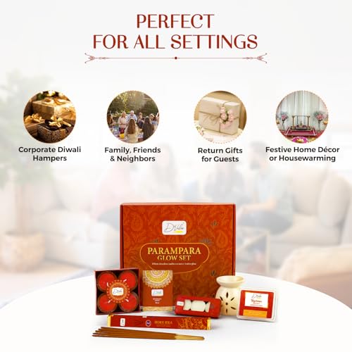Image of D'Velas Parampara Glow Christmas Gift Box | Ceramic Aroma Burner, Wax Melts, Tealights, Scented Candles, Fragrance Sachet & Incense Sticks | Holiday Home Decor & Premium Christmas Gifting Set