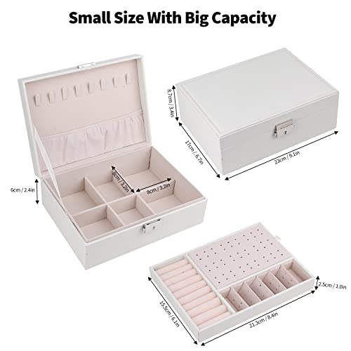 Homtibrm Jewellery Organiser Box for Women Girls, 2-Layer Large Jewelry Storage Case for Necklaces Rings Earrings Bracelets