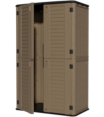 Image of ZZM Large 67 Cu.ft Waterproof Storage Shed, Outdoor Storage Cabinet,Durable Resin Sheds for Patio Furniture, Garden Tools, Pool Accessories, Mower Storage (Coffee)