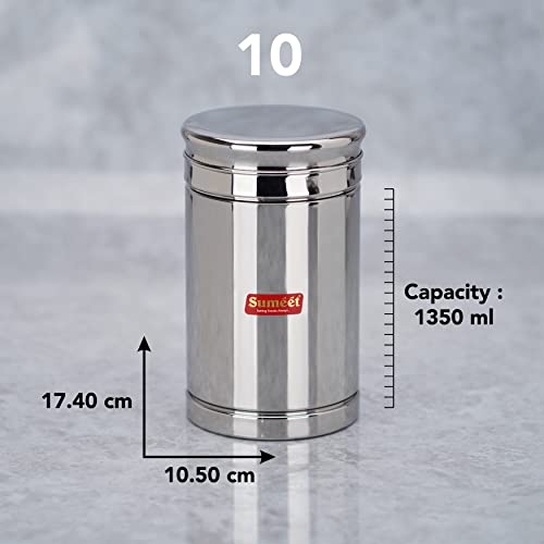 Image of Sumeet Stainless Steel Circular Vertical Storage Container set of 4 Pc, 1350ml Capacity Each, 10.5cm Dia, Silver