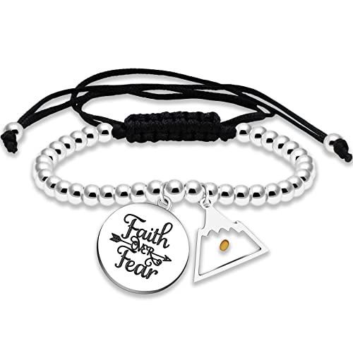 Image of Uloveido Copper Brass Beads Ball Bracelet Adjustable Braided Rope Bracelet with Mustard Seed Charm