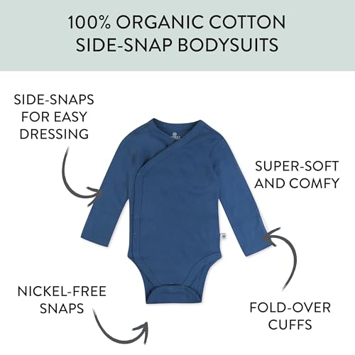 Image of HonestBaby Baby 3-Pack Organic Cotton Long Sleeve Side-snap Kimono Bodysuits