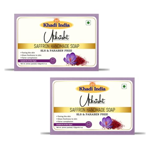 Image of Khadi Saffron Handmade Bathing Soap Bar 125g (Pack of 2) | Natural & Herbal | Glowing & Brightening Skin | For Acne, Pimple, Scars & Pigmentation | All Skin Types | For Men & Women