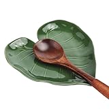 Ceramic Spoon Rest for Stove Top,Cute Green Leaf Shape Spoon Holder for Kitchen Countertop,Cooking Kitchen Spoon Rest Utensil Rest Spatula