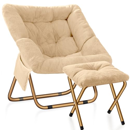 Kasunpul Comfy Saucer Chair, Foldable Living Room Chairs, Soft Faux