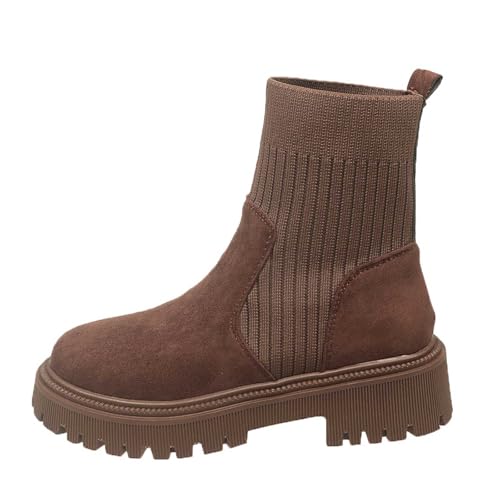 Botines para mujer ante confort chic botín para mujer plana chic y elegante Chelsea Boots Cómodo Bota Calcetín de punto Stretch Zapato Botines Invierno Casual Zapatos Botas de Trabajo, 01 marrón, 39