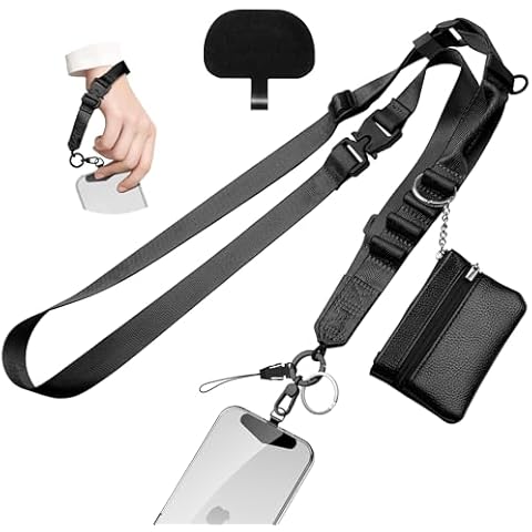 Kaptron Crossbody Phone Lanyard for iPhone - 2 in 1 Adjustable Crossbody Phone Lanyard Wrist Strap with Phone Tethers (Black) Cover