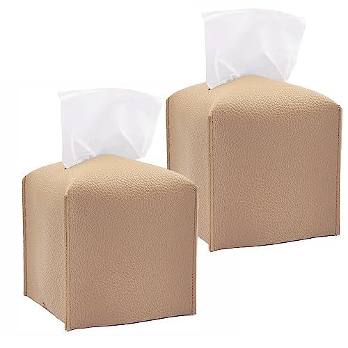 HOMOTEK 2 Pack Tissue Box Cover, Square PU Leather Tissue Holder, Decorative Facial Tissue Cube...
