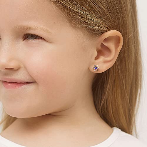 Image of In Season Jewelry CZ Flower Kids Earrings - 925 Sterling Silver Hypoallergenic Earrings for Girls with Secure Screw Backs - Safe & Comfortable for Toddlers, Kids & Little Girls