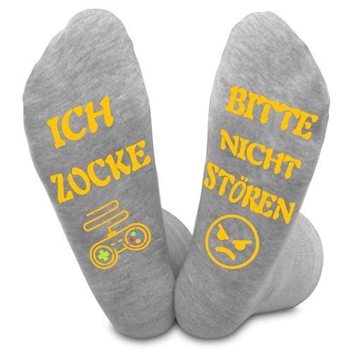 Trustnice Lustige Gaming Socken Gamer Geschenk Mit Spruch Bitte Nicht Stören Ich Zocke Zocken Socken Lustig Neuheit Geburtstag Geschenke Für Zocker Männer Herren Jungs Damen Spieler (Baumwolle, Grau)