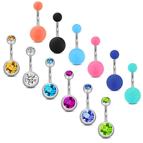 incaton 14G 1.6mm Piercing Nombril Acier Chirurgical 12Pcs Piercing au Nombril Anneau de Nombril Coloré Piercing de Ventre 10mm Femme Choix Différents Cover