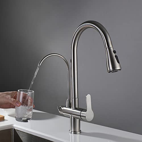 Grifo cocina extensible 3 en 1 para agua filtrada con caño giratorio 360 en níquel 5
