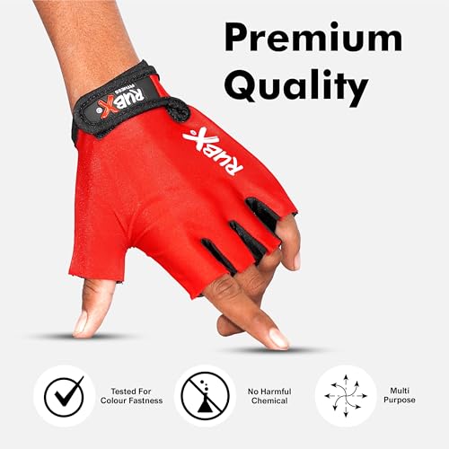Image of RUBX Gym Gloves for Men & Women - Half Finger Workout Gloves for Weightlifting, Training, Fitness,Biking,Hand Protection & Grip Strength - Gym Accessories (Red & Black Size-L)