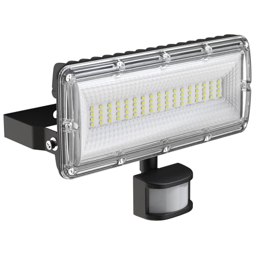 SUFUYA Foco LED de 50 W con detector de movimiento, 7000 lm, 6500 K, blanco frío, superbrillante, para exteriores, IP67, resistente al agua, con detector de movimiento, para jardín, terraza, patio
