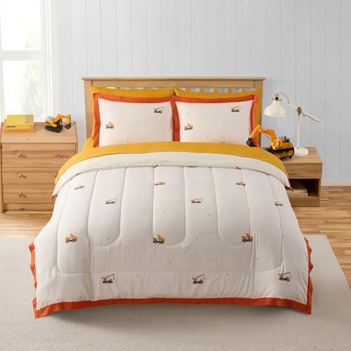 Image of Construction Bedding Set Full Size - Bed in a Bag with Sheets, Pillowcases & Shams - Soft Construction Bedding Comforter Set with Dump Trucks, Cranes & Bulldozers - Fun Kids Construction Bedroom Decor